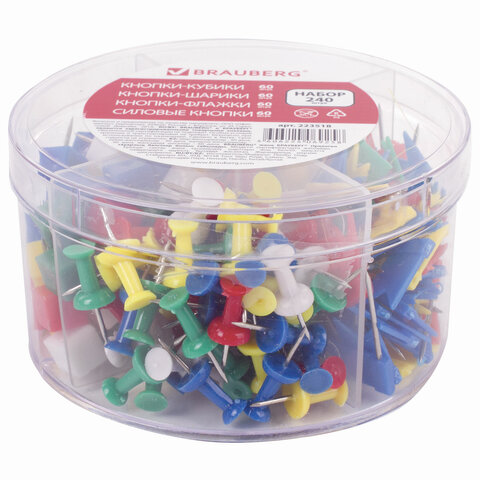 Кнопки силовые Brauberg, цветные, набор разной формы, пластиковая упаковка (223518)