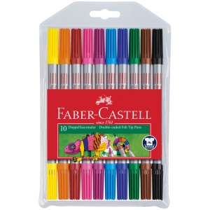 Набор фломастеров 10 цветов Faber-Castell (линия 0.5-3.5мм, двусторонние, смываемые) ПВХ, европодвес (151110)