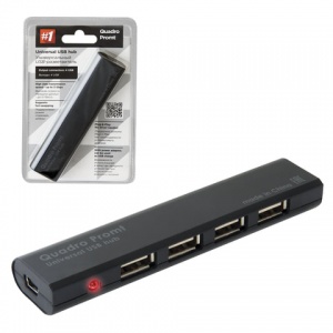 Разветвитель (хаб) USB Defender Quadro Promt, 4 порта, порт для питания, черный (83200)