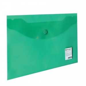 Папка-конверт на кнопке Brauberg (А5, 240х190мм, 150мкм, пластик) прозрачная зеленая (224025), 10шт.