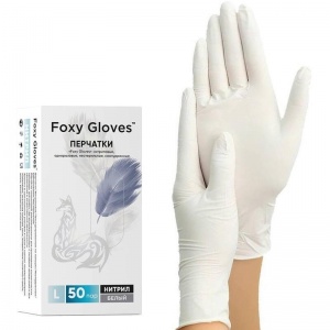 Перчатки одноразовые нитриловые смотровые Foxy-Gloves, текстурированные, нестерильные, размер M (7-8), белые, 50 пар