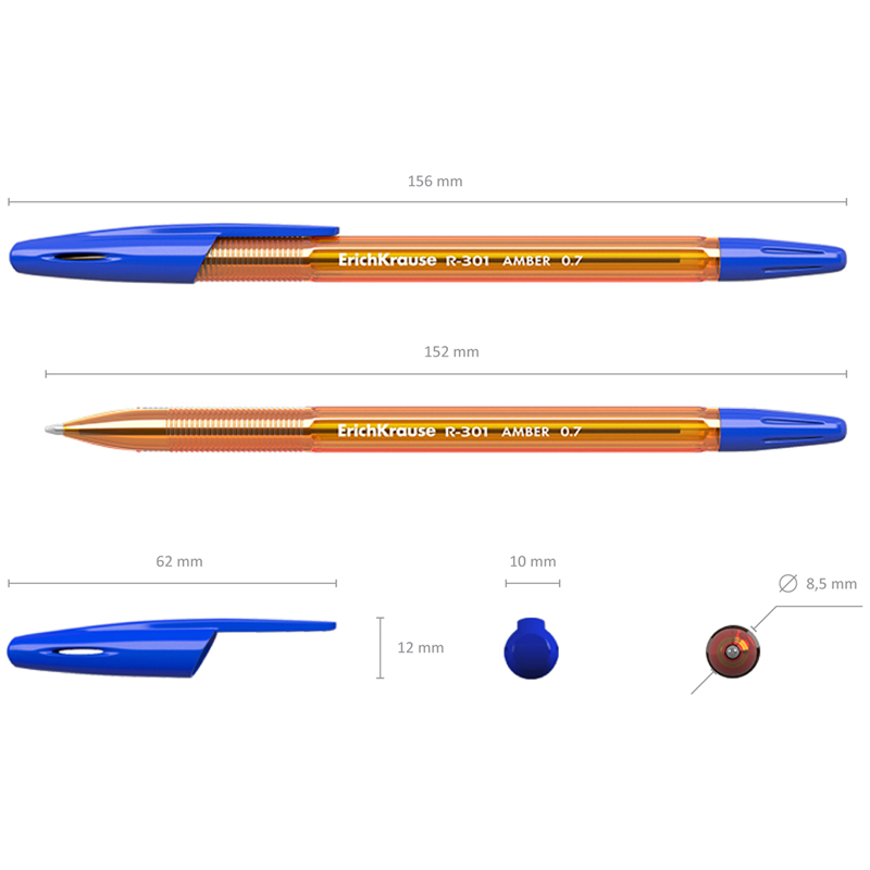 Ручка шариковая Erich Krause R-301 Amber (0.35мм, синий цвет чернил) 1шт. (31058)