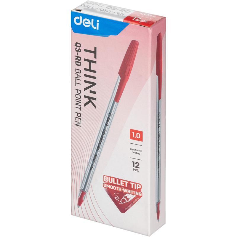 Ручка шариковая Deli Think (0.7мм, красный цвет чернил), 12шт.