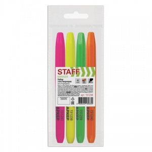 Набор маркеров-текстовыделителей Staff (1-3мм, лимонный/зеленый/розовый/оранжевый) 4шт. (151244), 24 уп.