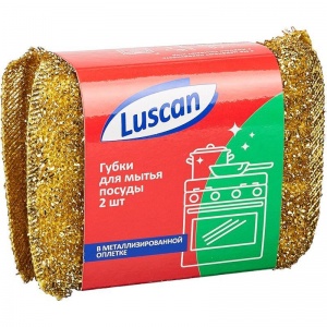 Губка поролон/абразив Luscan (28x115x78мм), поролон в металлизированной оплетке, 2шт.