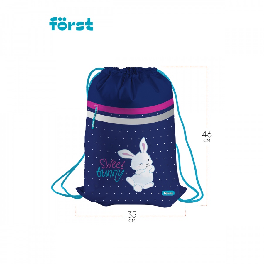 Мешок для обуви 1 отделение Forst &quot;Sweet bunny&quot;, 350x460мм, вентиляционная сеточка, СОП, карман на молнии (FT-MS-020313)