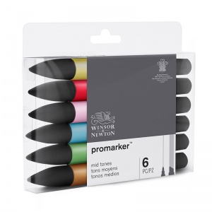 Набор маркеров художественных двусторонних Winsor&Newton "Pro", пулевидный/скошенный, 2мм/7мм, 6 цветов, основный оттенки (290112)