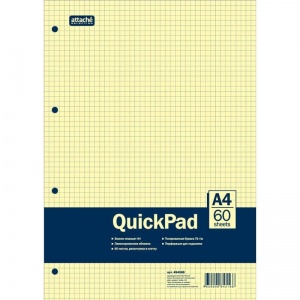 Сменный блок для тетрадей А4 Attache Selection QuickPad, 60 листов, клетка, желтый, клетка, спираль