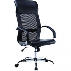 Кресло руководителя Easy Chair 575 TPU черное, кожзам черная, сетка черная, хром