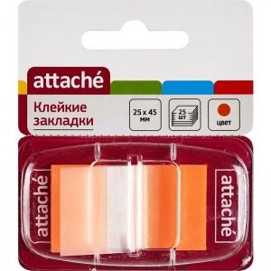 Клейкие закладки пластиковые Attache, оранжевый по 25л., 25х45мм, 48 уп.