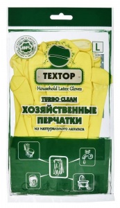 Перчатки резиновые Textop, с хлопковым напылением, размер 9 (L), желтые, 1 пара