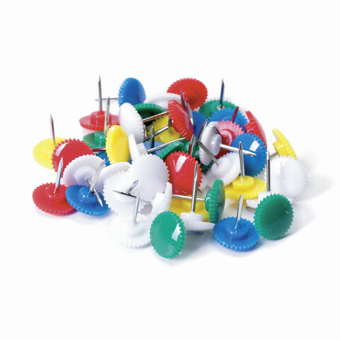 Кнопки канцелярские Brauberg, d=12мм, цветной пластик, 50шт., картонная упаковка (224771)