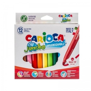 Набор фломастеров 12 цветов Carioca Jumbo Maxi (линия 4мм, смываемые, утолщенные) картонная упаковка (40569)