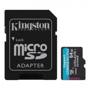 Карта памяти microSDXC Kingston Canvas Go! Plus 64Gb, UHS-I U3 A2 V30 (SDCG3/64Gb)