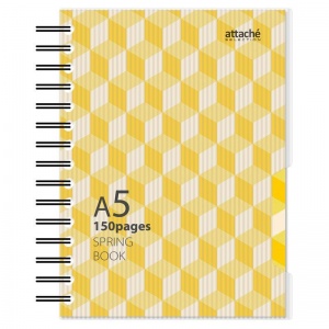 Бизнес-тетрадь А5 Attache Selection Spring Book, 150 листов, желтая, клетка, на спирали, пластик (170х202мм)