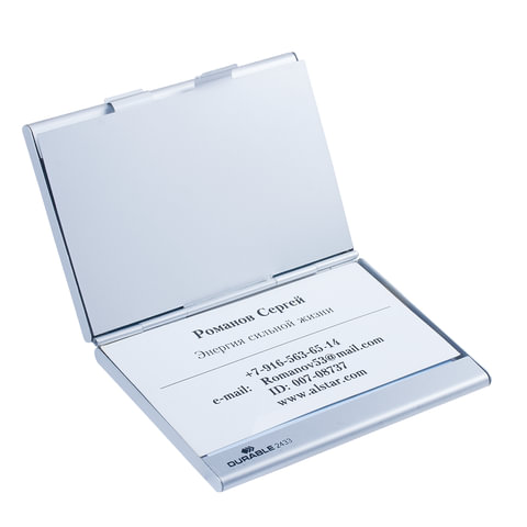 Визитница карманная Durable Business Card Box Duo (на 20 визиток, алюминий, 90х55мм) серебристая (2433-23)