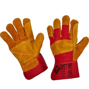 Перчатки защитные спилковые Диггер, комбинированные, универсальный размер, желтые/красные, 1 пара (655170)