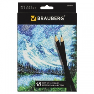 Карандаши цветные 18 цветов Brauberg "Artist line" (d=3мм, 6гр, черный корпус) (180554), 8 уп.
