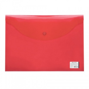 Папка-конверт на кнопке Brauberg (А4, до 100л., 150мкм, пластик) прозрачная красная (221636), 15шт.