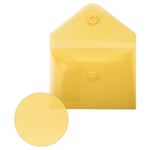 Папка-конверт на кнопке Brauberg (А7, 74х105мм, 180мкм, пластик) желтая (227324), 20шт.