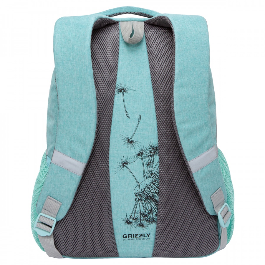 Рюкзак школьный Grizzly, 31x42x18см, 2 отделения, 3 кармана, анатомическая спинка, мятный (RD-242-1/1)