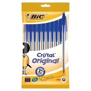 Набор шариковых ручек BIC Cristal Original (0.32мм, синий цвет чернил) пакет, 10шт., 2 уп. (830863)