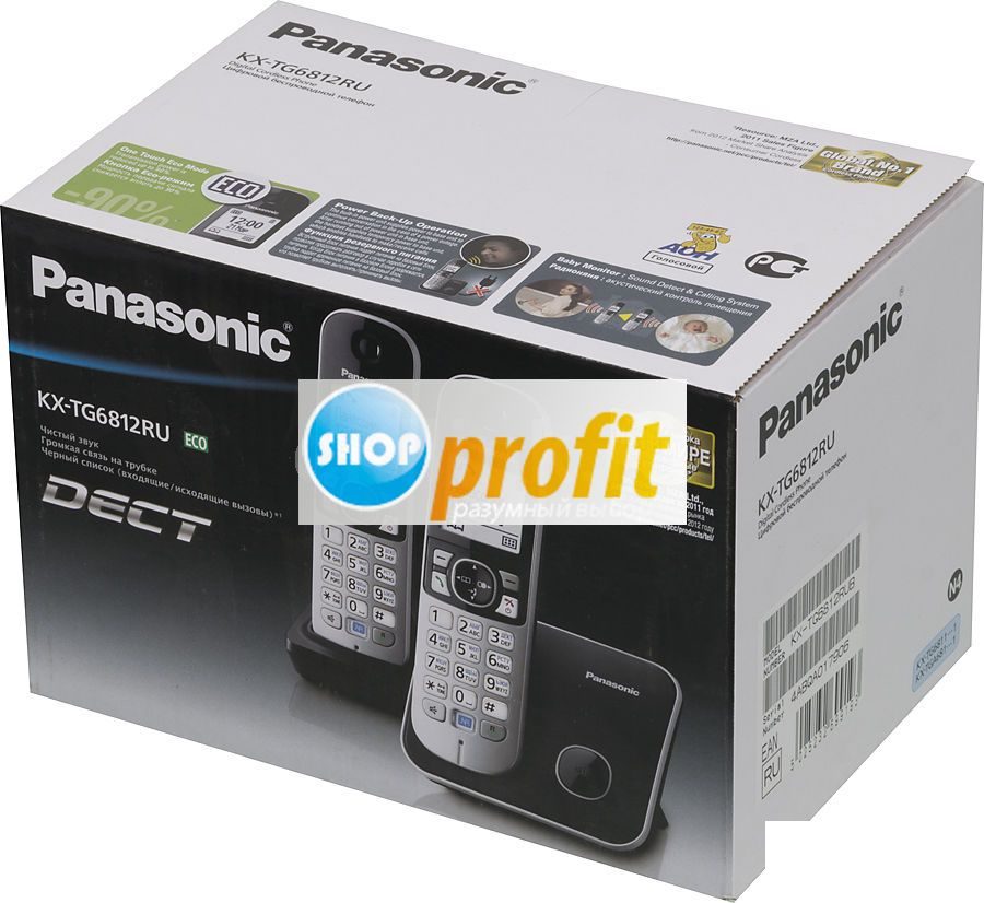 Радиотелефон Panasonic KX-TG6812RU, черный, 2 трубки (KX-TG6812RUB)