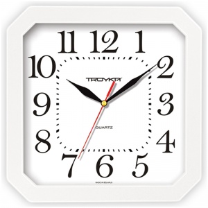 Часы настенные аналоговые Troyka 31310316, квадратные, белая рамка