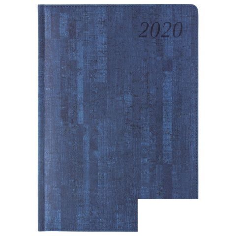 Еженедельник датированный на 2020 год А4 Brauberg Wood (64 листа) обложка кожзам &quot;благородное дерево&quot;, синяя (129640)