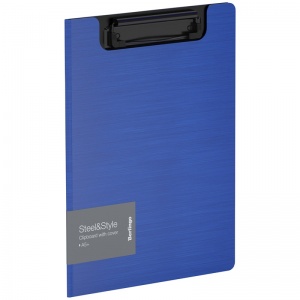 Папка-планшет с крышкой Berlingo Steel&Style (A5+, до 100 листов, пластик, с зажимом) синяя (PPf_94002)