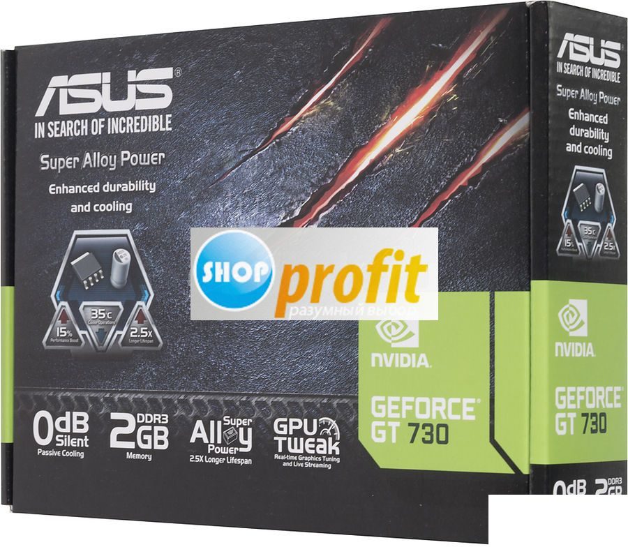 Видеокарта PCI-E 2.0 Asus GeForce GT 730, GT730-SL-2GD3-BRK, 2Гб, GDDR3, retail (GT730-SL-2GD3-BRK)