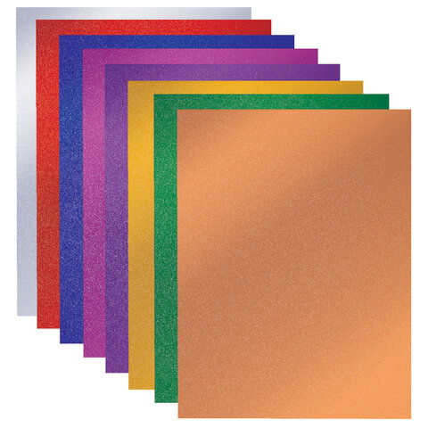 Картон цветной голографический Brauberg (8 листов, 8 цветов, А4, с эффектом золотого песка, 210х297мм) (124755), 50 уп.
