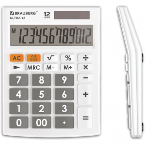 Калькулятор настольный Brauberg Ultra-12-WT (12-разрядный) белый (250496)