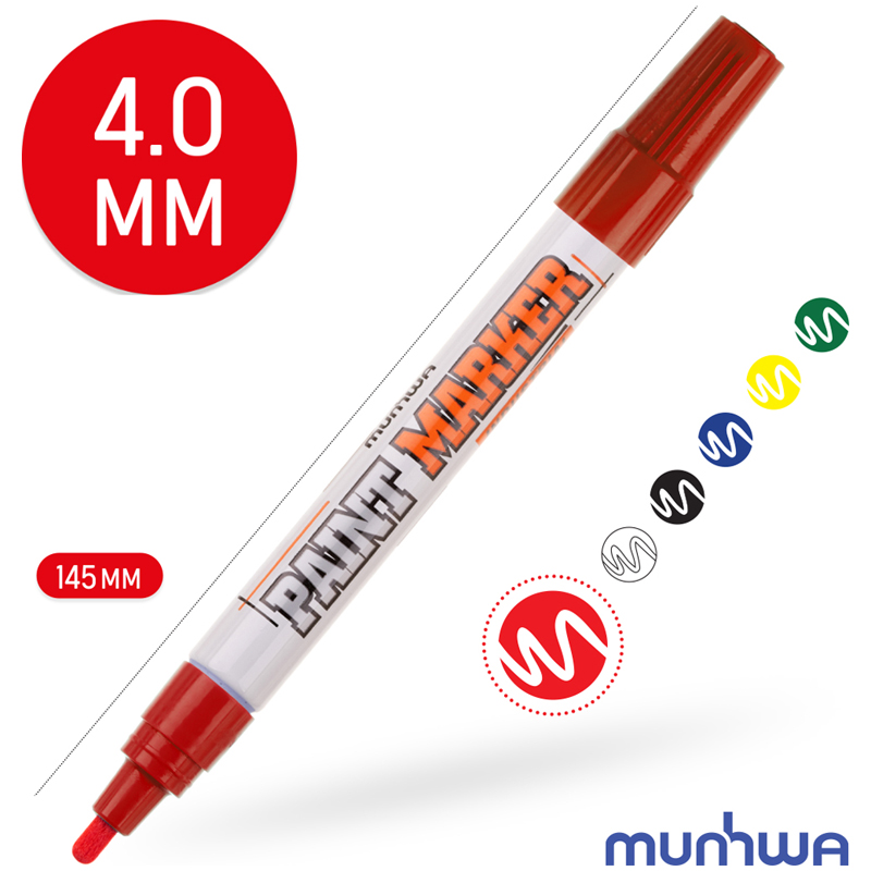 Маркер-краска MunHwa Industrial (4мм, красный, 4мм, нитро-основа, промышленный) 12шт. (IPM-03)