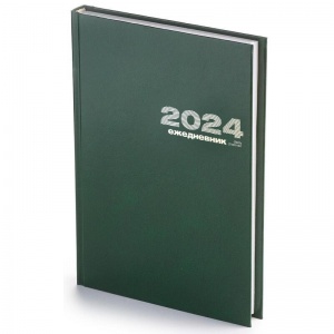 Ежедневник датированный на 2024 год А5 Альт (168 листов) бумвинил, зеленый