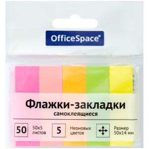 Клейкие закладки бумажные OfficeSpace, 5 цветов неон по 50л., 50x14мм (SN50_21803), 24 уп.