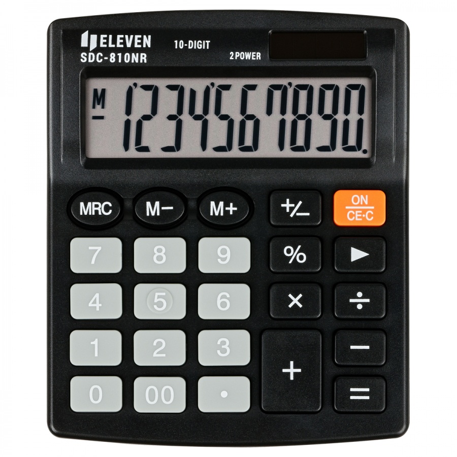 Калькулятор настольный Eleven SDC-810NR (10-разрядный) двойное питание, черный (SDC-810NR)