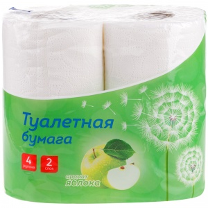 Бумага туалетная 2-слойная OfficeClean "Яблоко", белая, 14.5м, 4шт., тиснение (300439)
