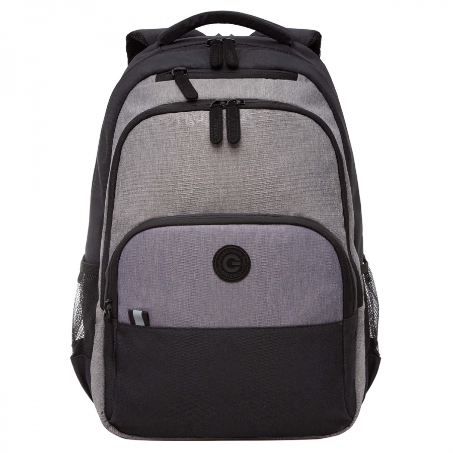 Рюкзак школьный Grizzly, 32x45x23см, 2 отделения, 4 кармана, анатомическая спинка, черный-серый (RU-330-3/1)