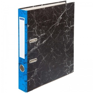 Папка с арочным механизмом OfficeSpace (50мм, А4, до 350л., картон "под мрамор") черная, синий корешок (274408)