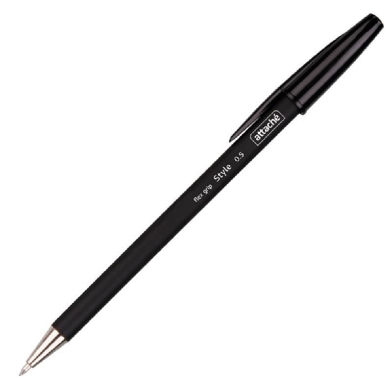 Ручка шариковая Attache Style (0.5мм, черный цвет чернил, прорезиненный корпус) 1шт.