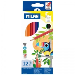 Карандаши цветные 12 цветов Milan 211 (L=174мм, D=6.4мм, d=2.9мм, 6гр) картонная упаковка (80012)