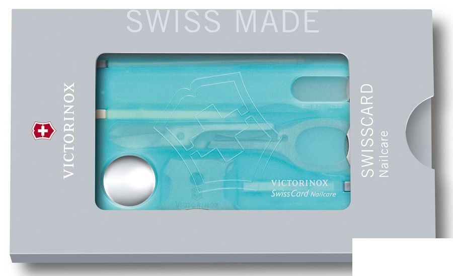 Швейцарская карта Victorinox SwissCard Nailcare 0.7240.T21, 10 функций, пластик, голубой (0.7240.T21)