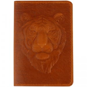 Обложка для паспорта Кожевенная мануфактура, натур. кожа, "Тигр 2", коричневый (Оbl_11128)