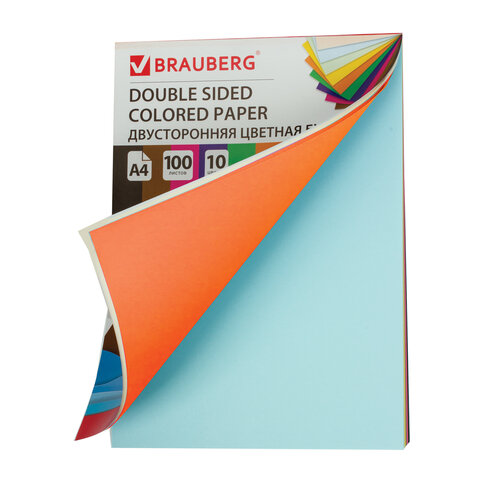 Бумага цветная тонированная Brauberg Kids series (10 цветов, 100 листов, А4, склейка) (124715), 20 уп.
