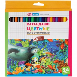 Карандаши цветные 24 цвета ArtSpace "Подводный мир" (L=175мм, D=7мм, d=2.6мм, 6гр, пластик) картонная упаковка (259769), 6 уп.