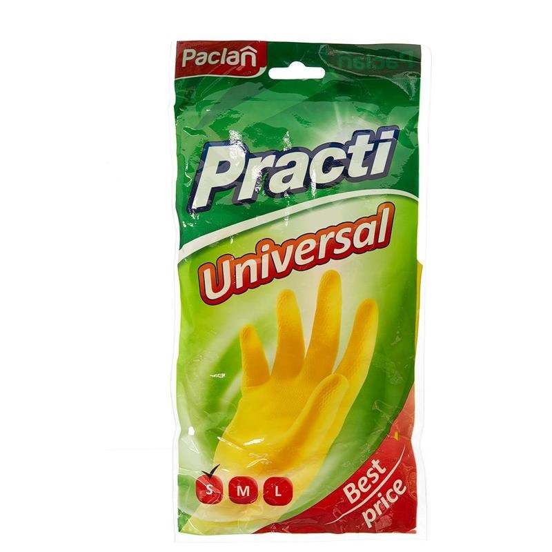 Перчатки резиновые Paclan Practi Universal, с хлопковым напылением, размер 7 (S), желтые, 1 пара (407116/407600), 10 уп.