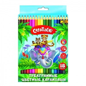 Карандаши цветные 18 цветов Creativiki (дерево, 3гр) картонная упаковка
