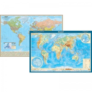 Настенная политическая карта мира (масштаб 1:34 млн) двухсторонняя