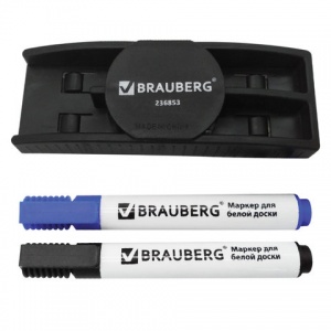 Набор принадлежностей для магнитно-маркерных досок Brauberg (магнитный стиратель, 2 маркера 5мм: черный и синий) 12 уп. (236853)